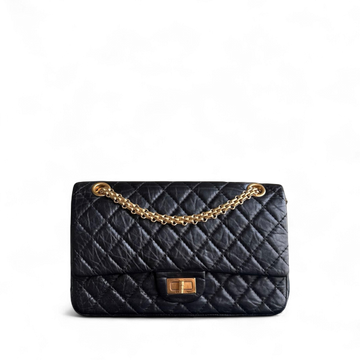 Chanel 2.55 Reissue 225 - 24CM Quilted Aged Calfskin Black Gold Hardware Series 12