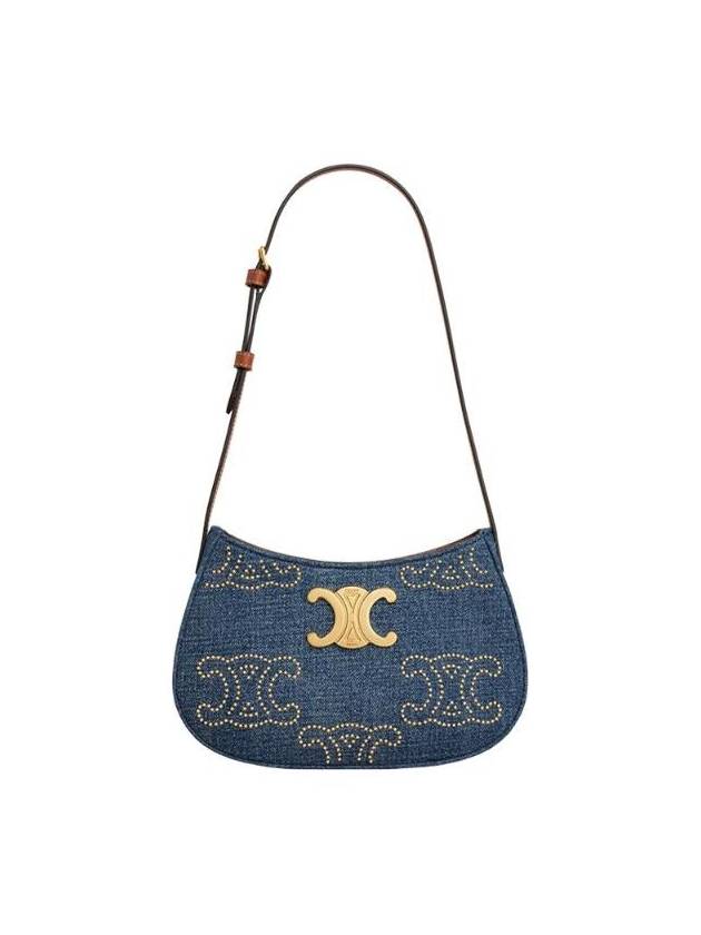 CELINE Tilly Triomphe Studs Medium Denim Shoulder Bag Blue