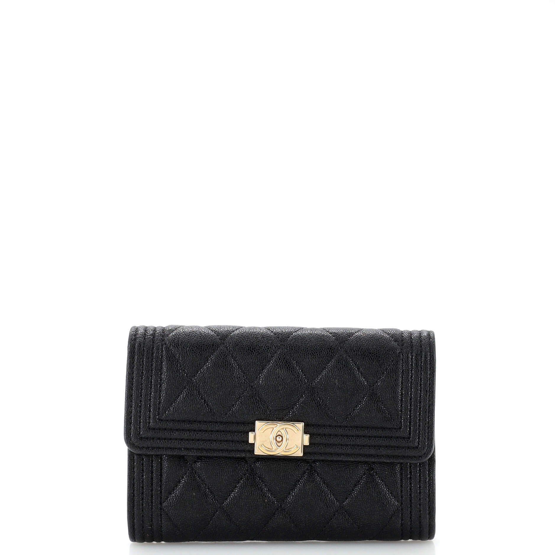 CHANEL Boy Flap Wallet Quilted Caviar Long