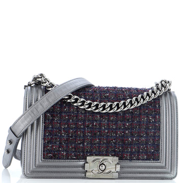 CHANEL Boy Flap Bag Tweed and Leather Old Medium