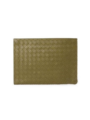 Bottega Veneta Intrecciato Half-Zip Clutch Bag Green
