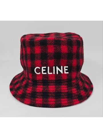 CELINE Tartan Pattern Logo Bucket Hat M