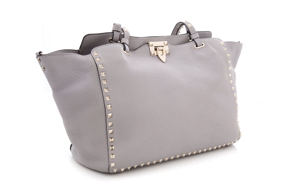 Valentino Grey Leather Rockstud Medium Tote