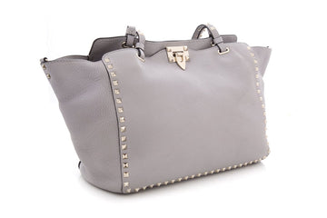 Valentino Grey Leather Rockstud Medium Tote