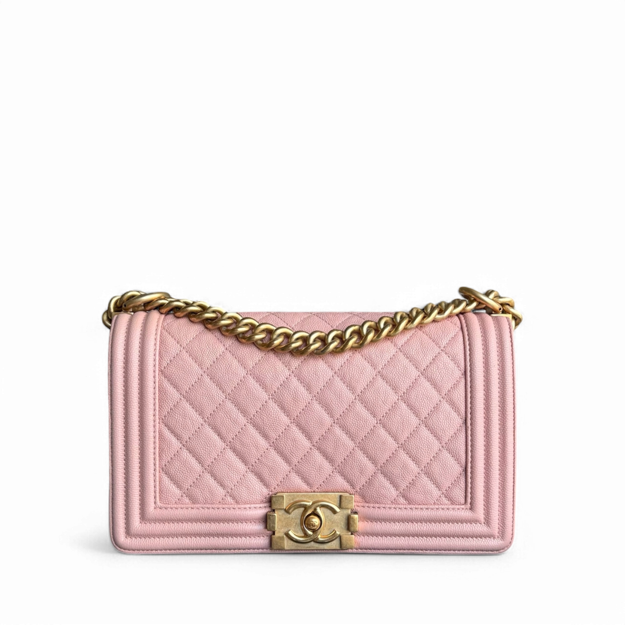 Chanel Boy Medium - Caviar 25CM Quilted Pink Gold Hardware Series 25