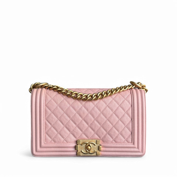Chanel Boy Medium - Caviar 25CM Quilted Pink Gold Hardware Series 25