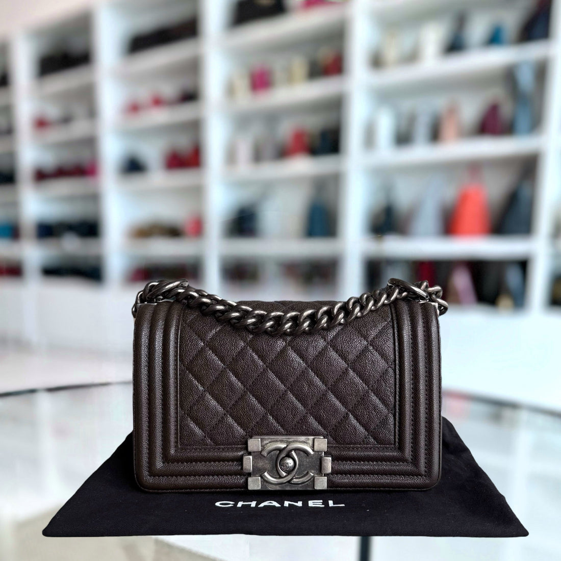Chanel Boy Small - Caviar 20CM Quilted Dark Brown Ruthenium Silver Hardware Series 26