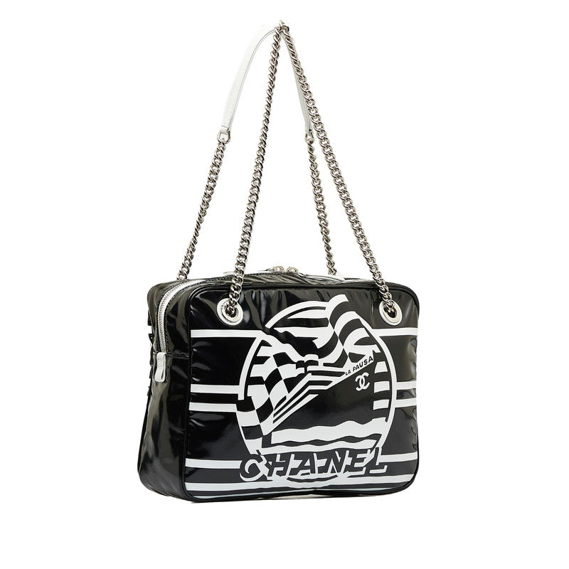 Chanel 19 Cruise Collection LA PAUA Cocomark Chain Shoulder Bag Black White PVC Leather  CHANEL