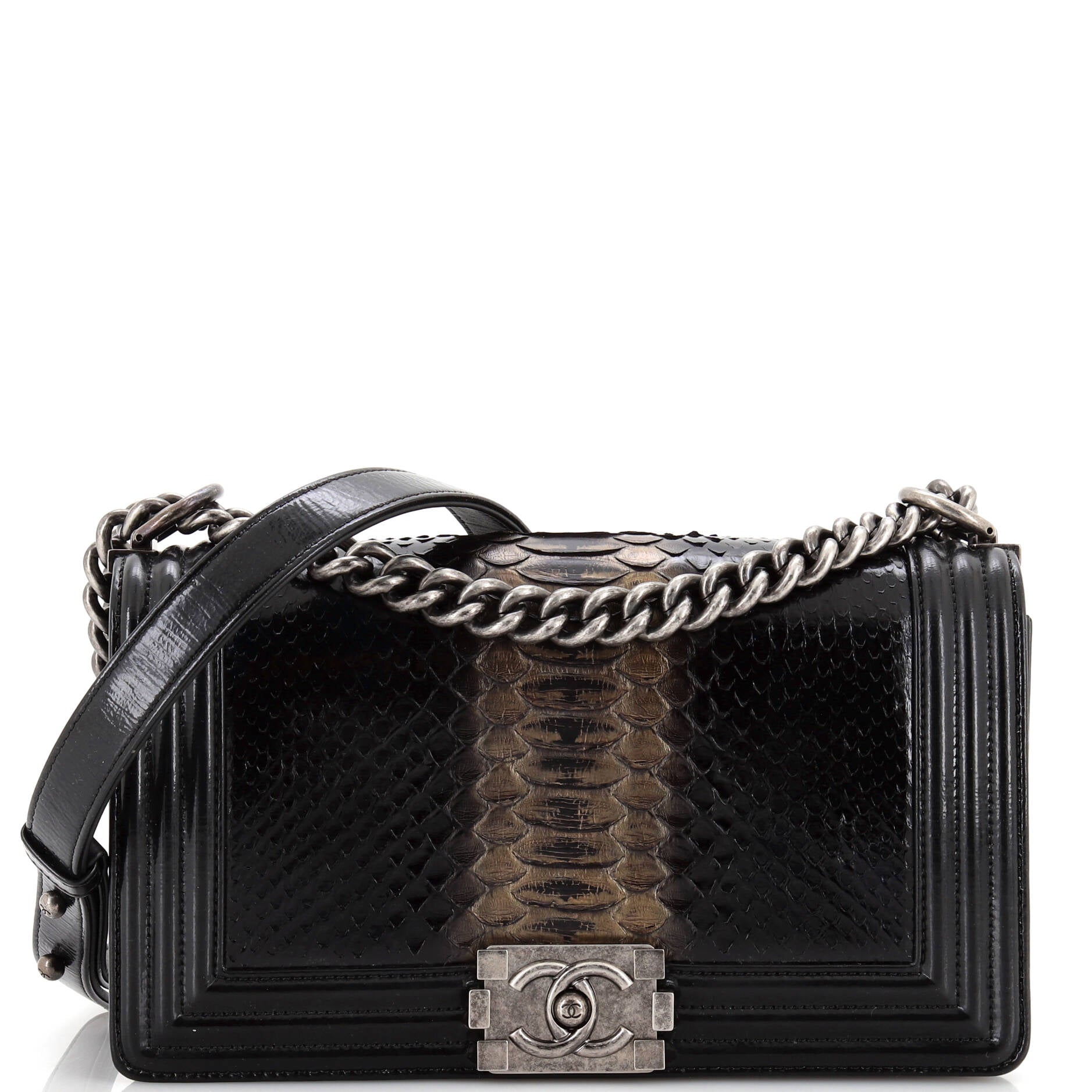 CHANEL Boy Flap Bag Python Old Medium
