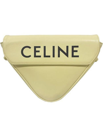 CELINE Logo Leather Triangle Cross Bag Pale Yellow
