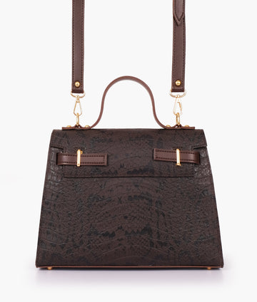 Dark brown crocodile cross-body bag with top-handle