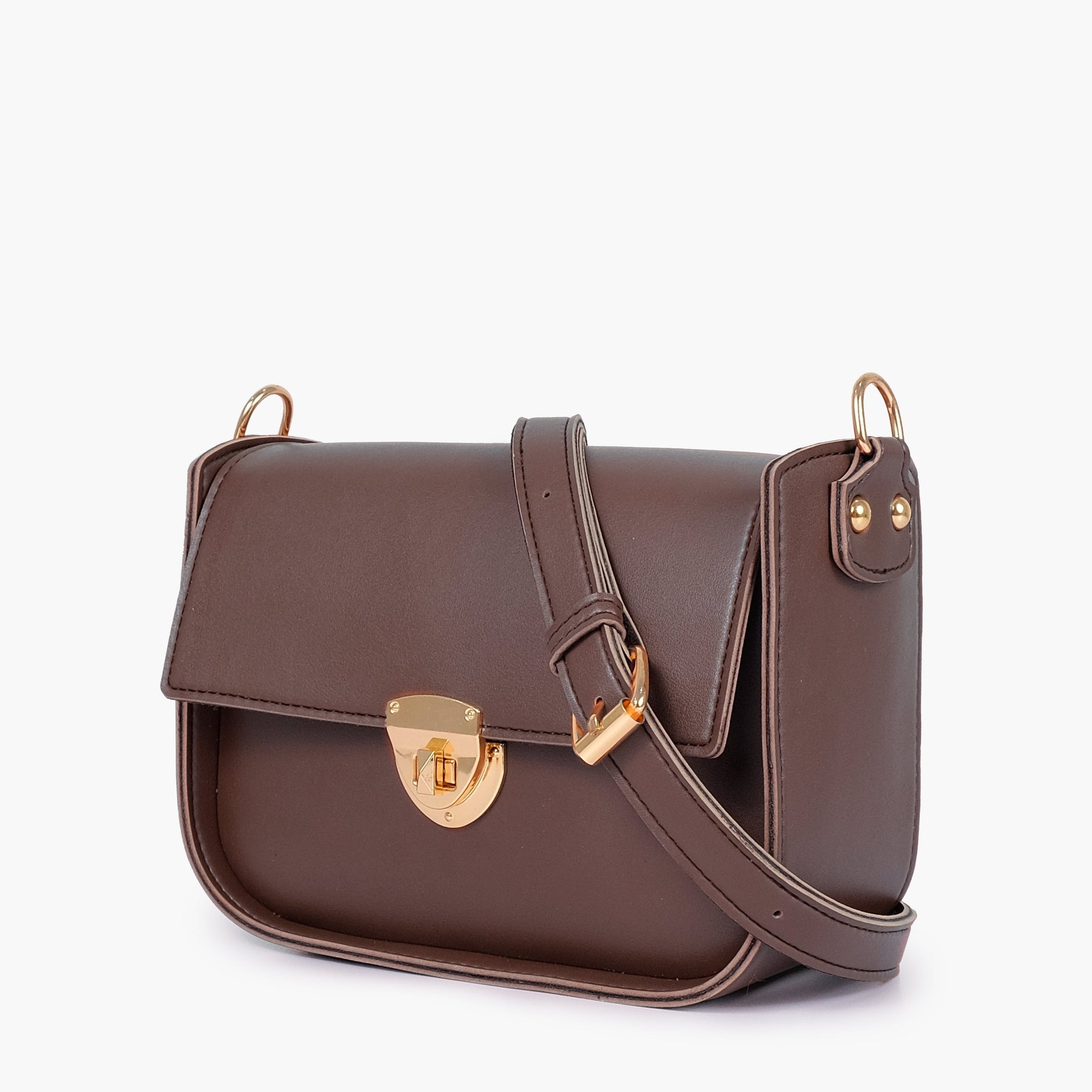 Dark brown saddle bag with twist lock
