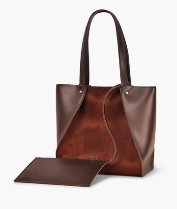 Dark brown suede shopping Tote Bags