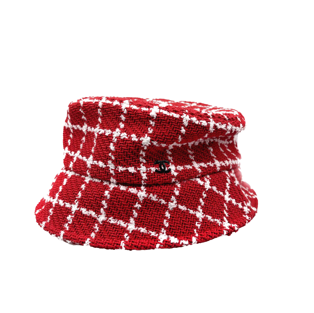 Top Quality Chanel NWT 23C RUNWAY Red White Fantasy Tweed Medium Bucket Hat Medium