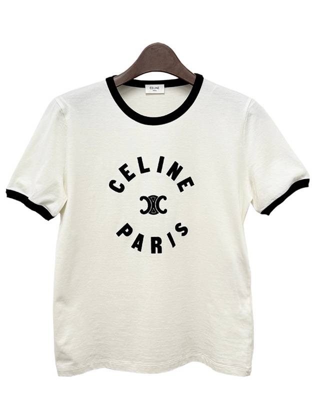 CELINE Flocking Logo Cotton Short Sleeve T-Shirt Cream