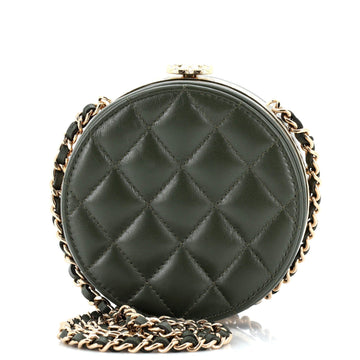 CHANEL CC Frame Round Clutch with Chain Quilted Lambskin