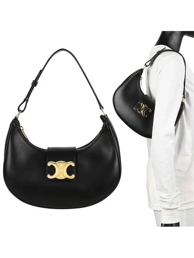 CELINE Ava Triomphe Smooth Calfskin Shoulder Bag Black