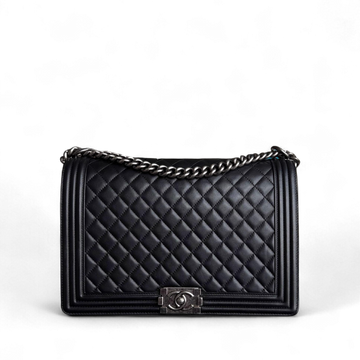 Chanel Boy Large - Quilted Lambskin Black Ruthenium Silver Hardware Series 18
