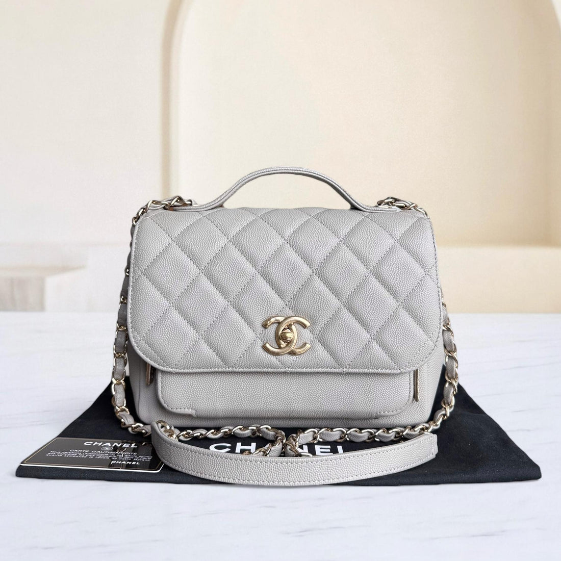 Chanel Business Affinity Medium - Caviar Quilted Grained Calfskin Grey Gray Gold Hardware Series 28