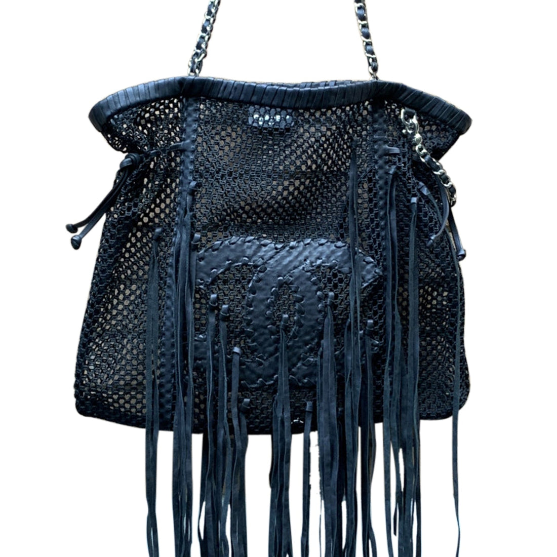 Top Quality Chanel Limited Edition Resort 2011 Black Fringe Mesh Tote Bag