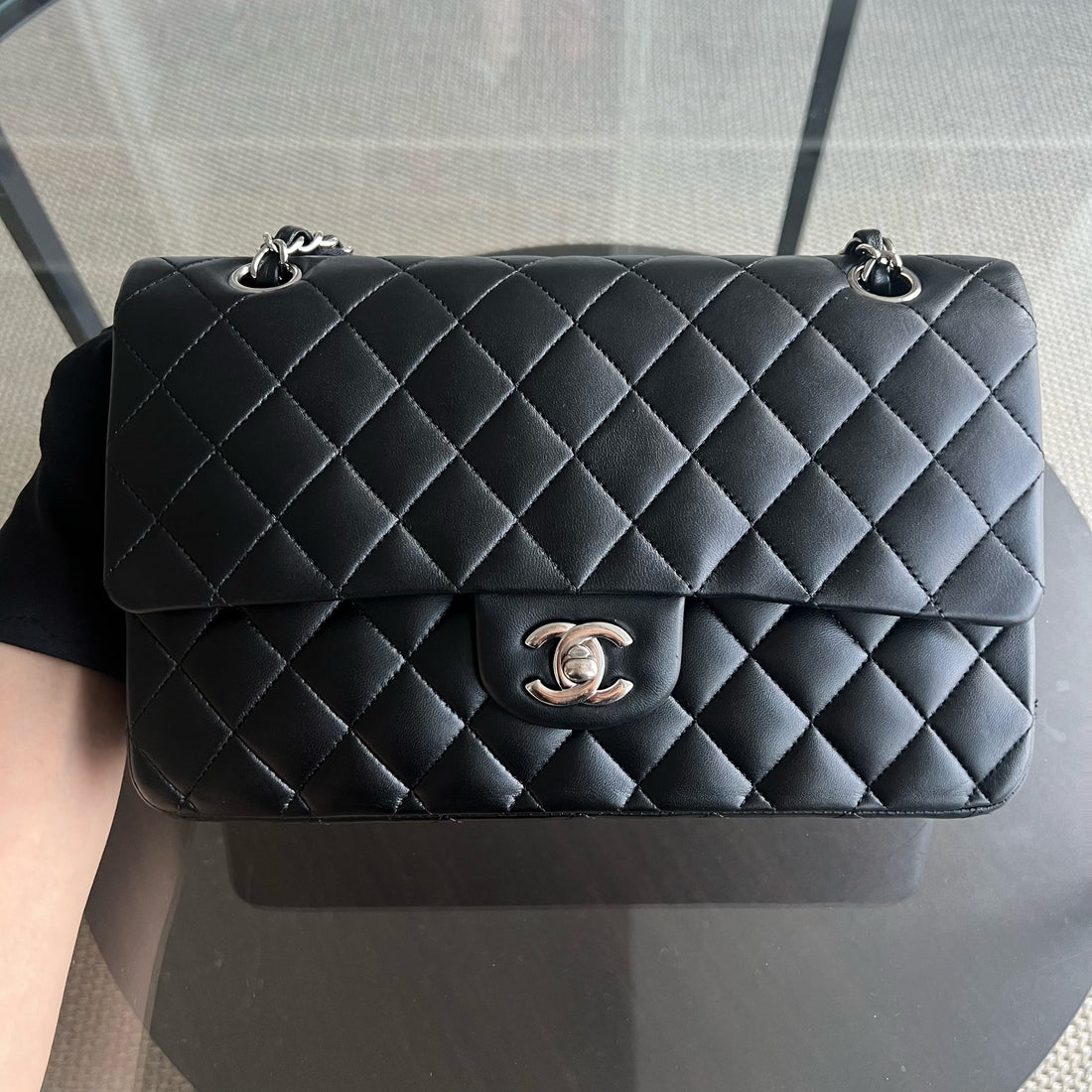 Balance of Quilted Lambskin Black Silver Hardware Series 13