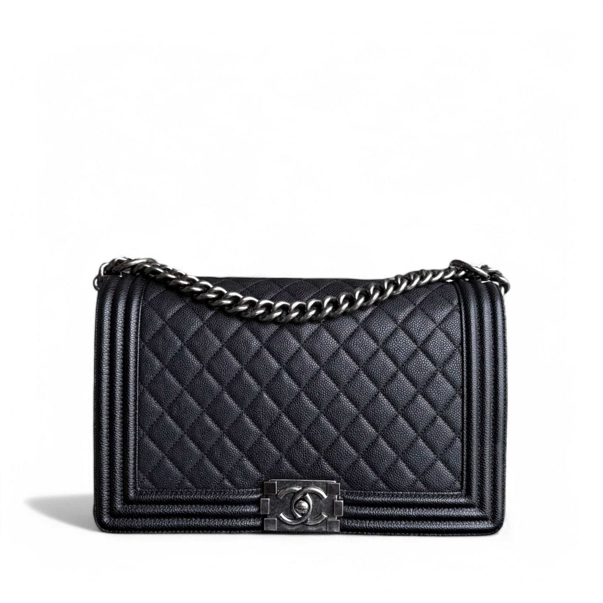 Chanel Boy Medium - Caviar 28CM New Medium Quilted Black Ruthenium Silver Hardware Series 23