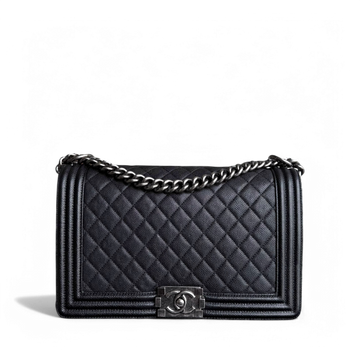 Chanel Boy Medium - Caviar 28CM New Medium Quilted Black Ruthenium Silver Hardware Series 23
