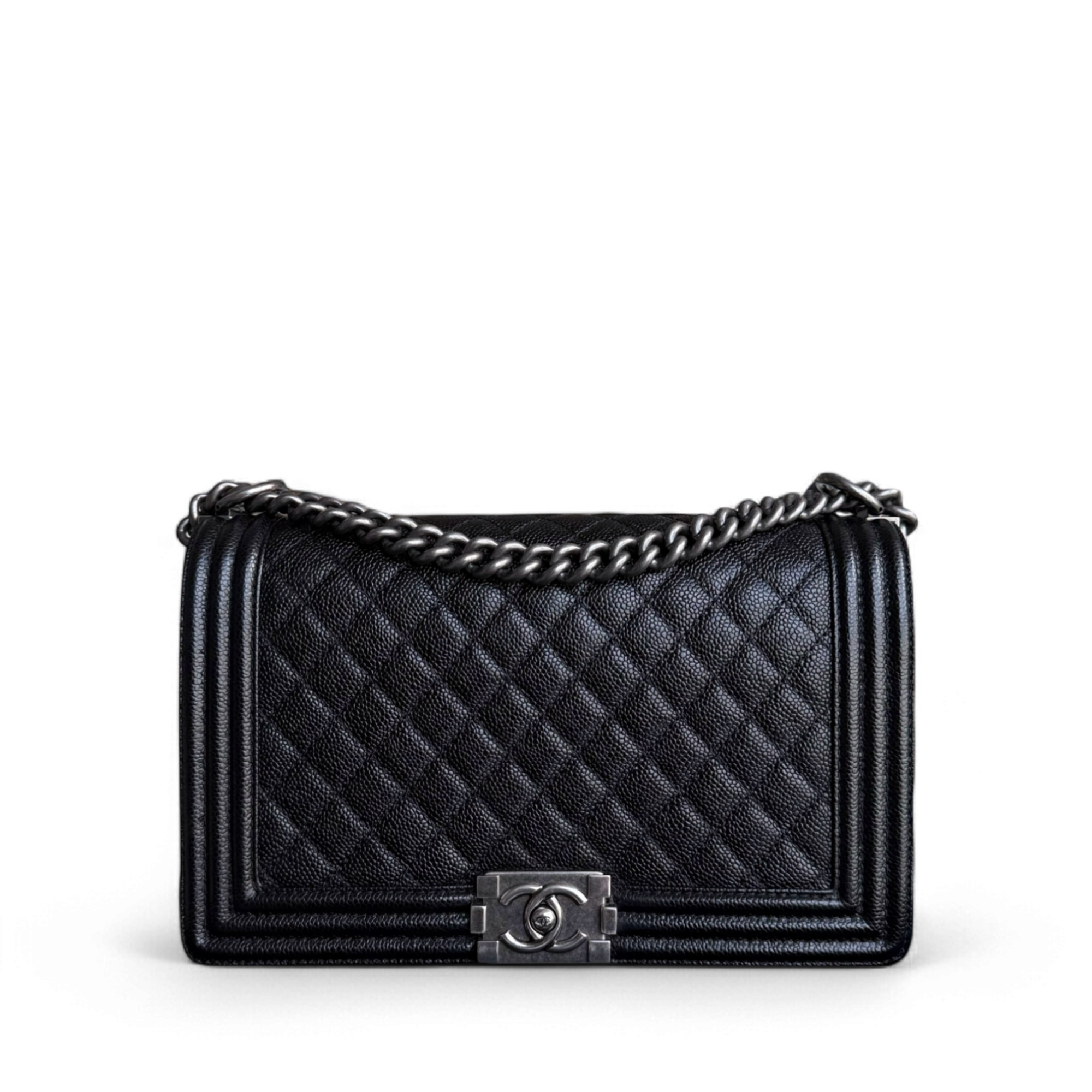 Chanel Boy Medium - Caviar 28CM New Medium Quilted Black Ruthenium Silver Hardware Series 19