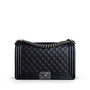 Chanel Boy Medium - Caviar 28CM New Medium Quilted Black Ruthenium Silver Hardware Series 19