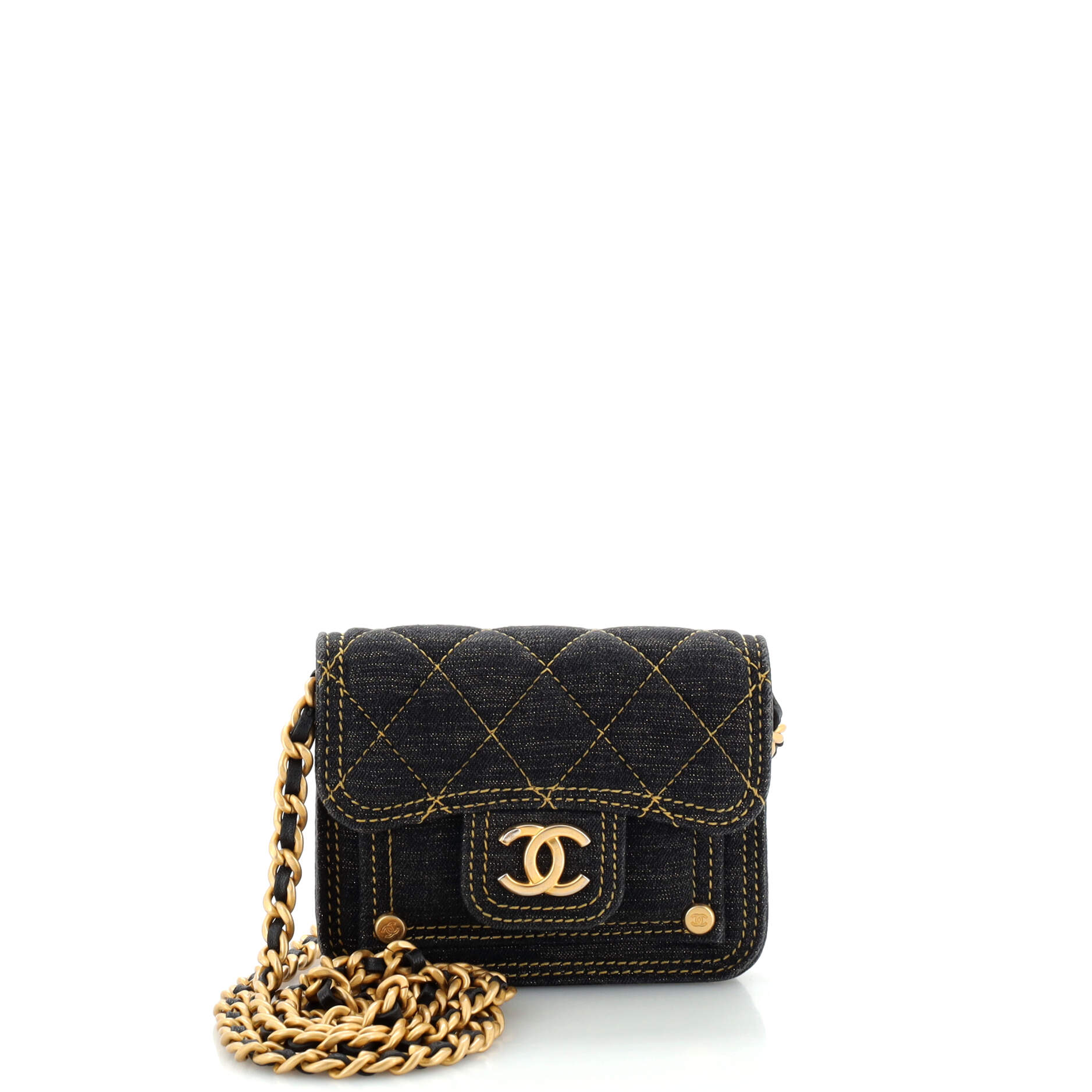 CHANEL Double You CC Flap Clutch with Chain Quilted Denim