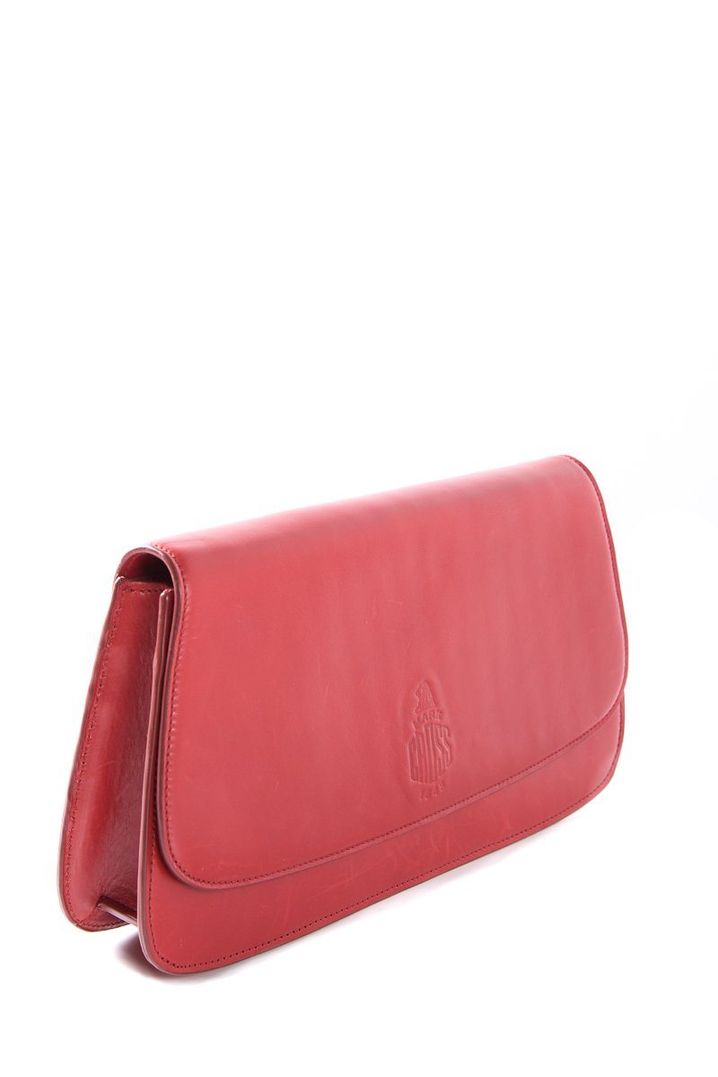 Mark Cross Red Leather Clutch with Shoulder Chain
