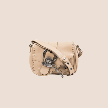 CHRISTIAN DIOR BEIGE PEBBLED CALFSKIN MINI GAUCHO CROSSBODY BAG