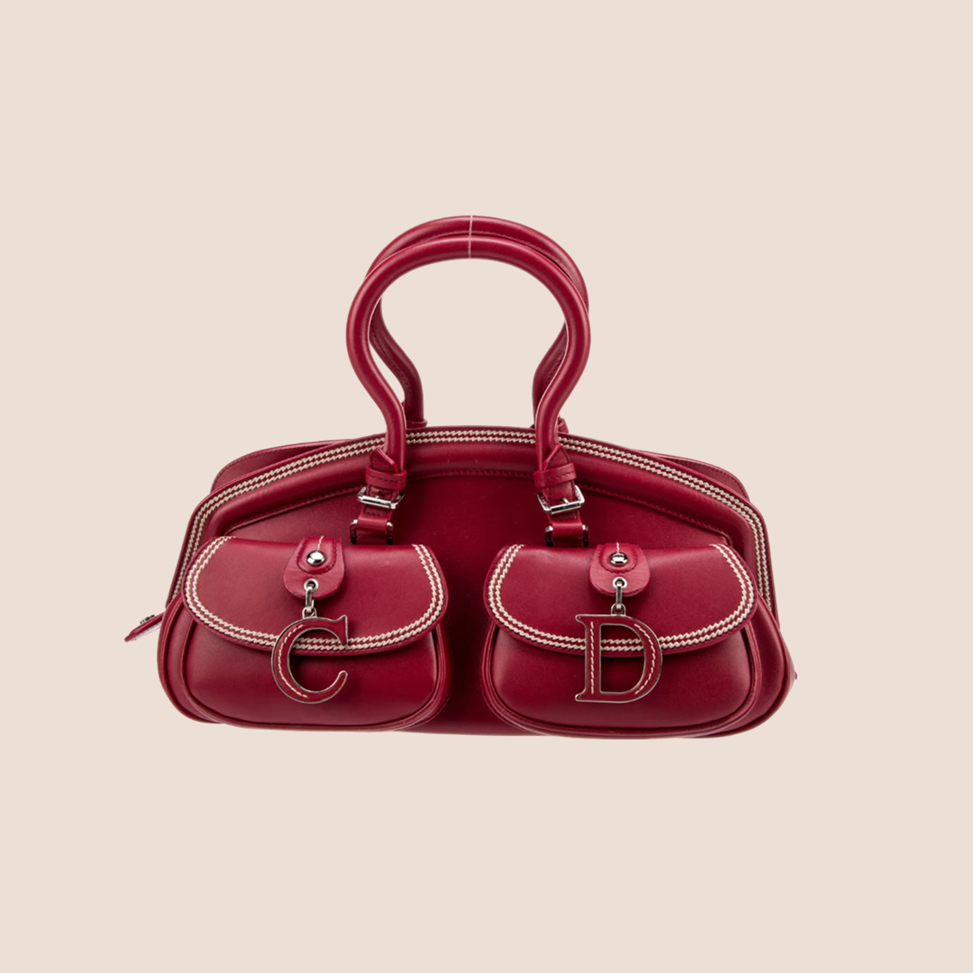 CHRISTIAN DIOR 2005 RED LEATHER DETECTIVE BAG