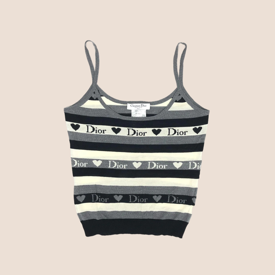 CHRISTIAN DIOR 2005 STRIPED HEART LOGO KNIT CAMI TOP