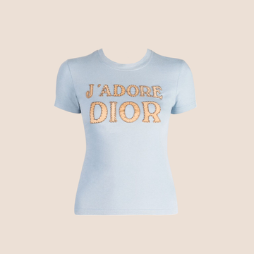 CHRISTIAN DIOR BLUE "J'ADORE DIOR" PATCH LOGO T-SHIRT