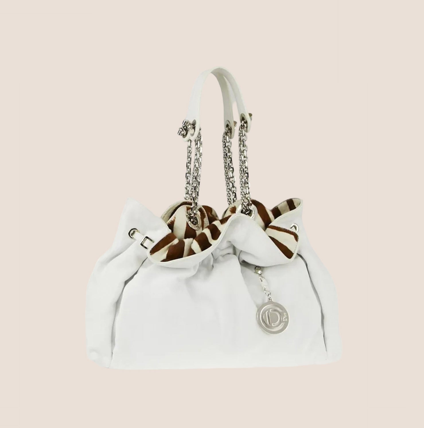 CHRISTIAN DIOR WHITE LEATHER PONY HAIR LE TRENTE TOTE