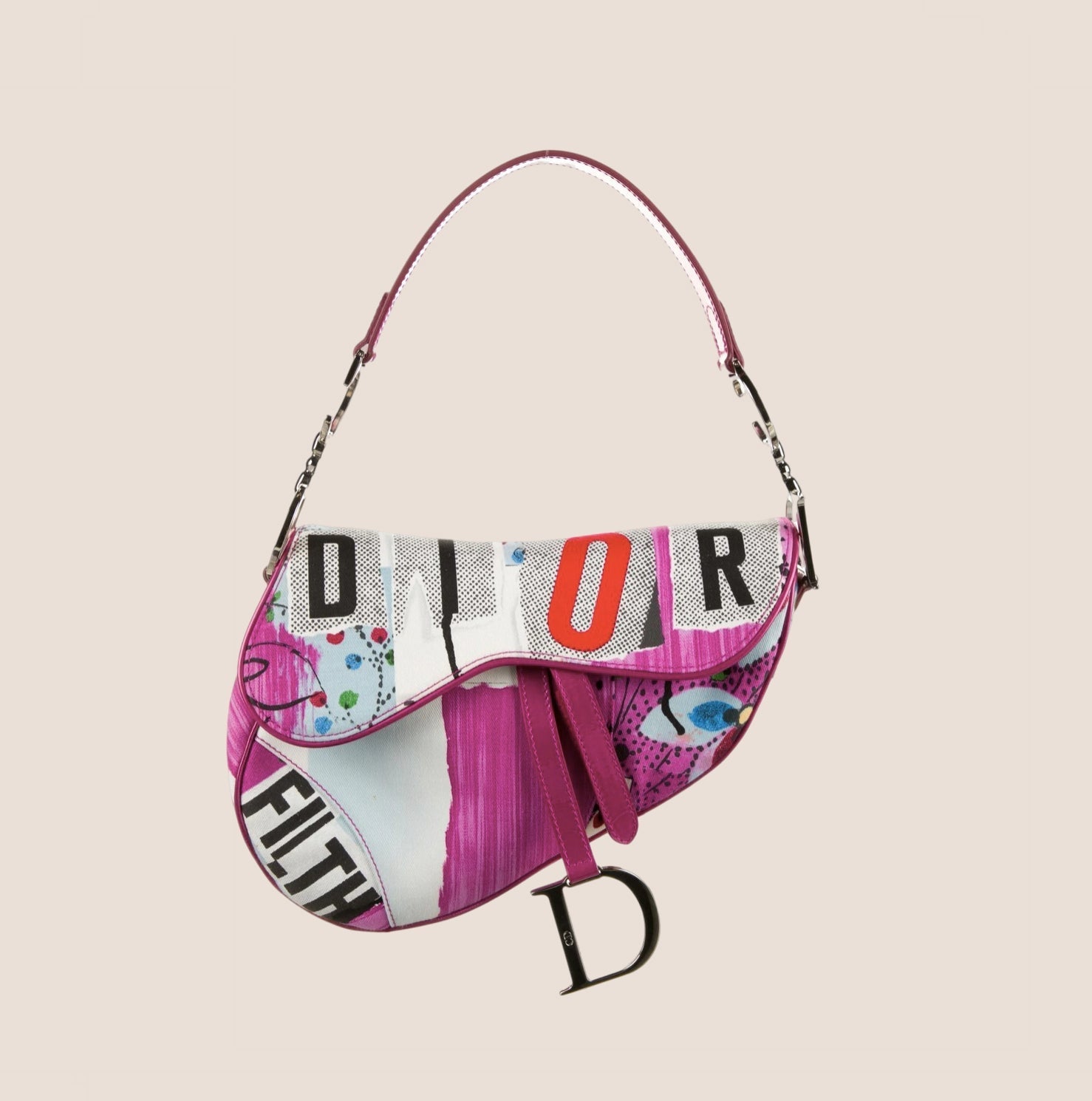 CHRISTIAN DIOR 2003 PINK "FILTH" PRINTED SADDLE BAG