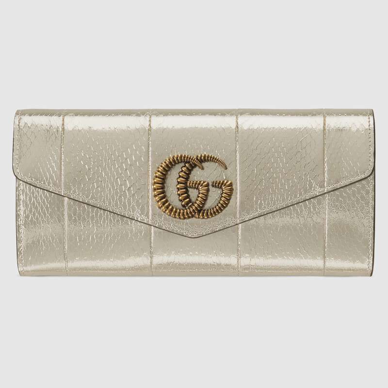 Gucci Broadway Snakeskin Clutch with Double G Silver Snakeskin