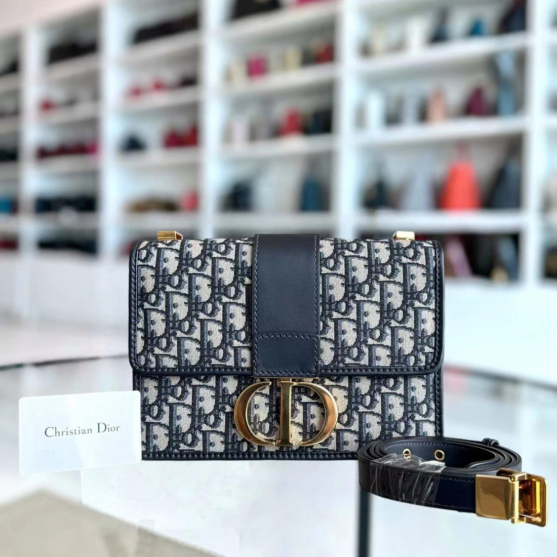 Dior Mongtaigne 30 Medium Oblique Canvas Blue Shoulder Bag GHW