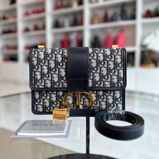 Montaigne 30 Oblique Monogram Blue Shoulder Bag GHW