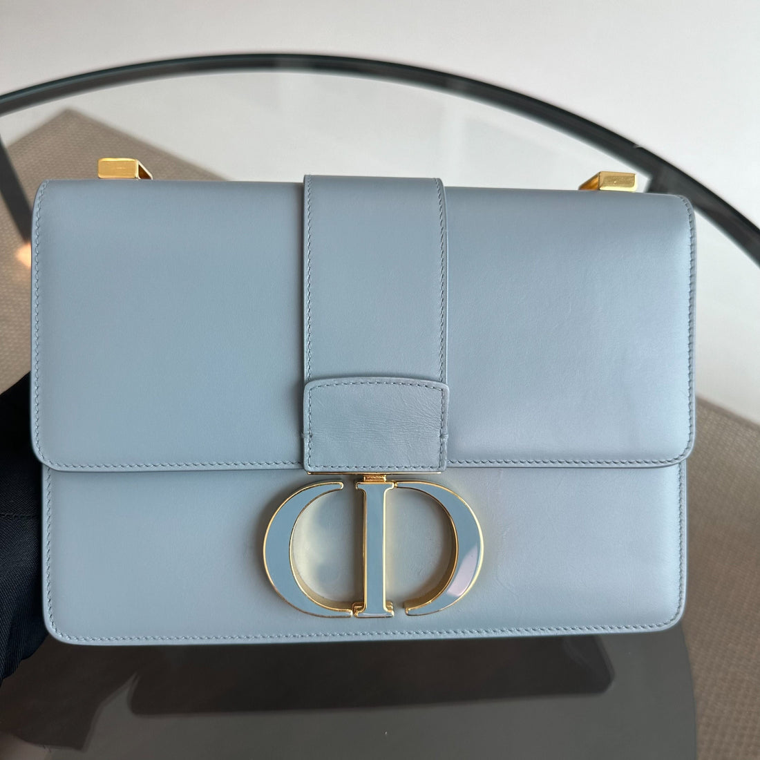 Montaigne 30 Calfskin Medium Haze Blue Shoulder Bag