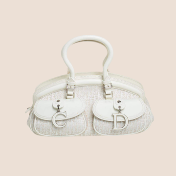 CHRISTIAN DIOR 2005 WHITE OBLIQUE CANVAS & LEATHER DETECTIVE BAG