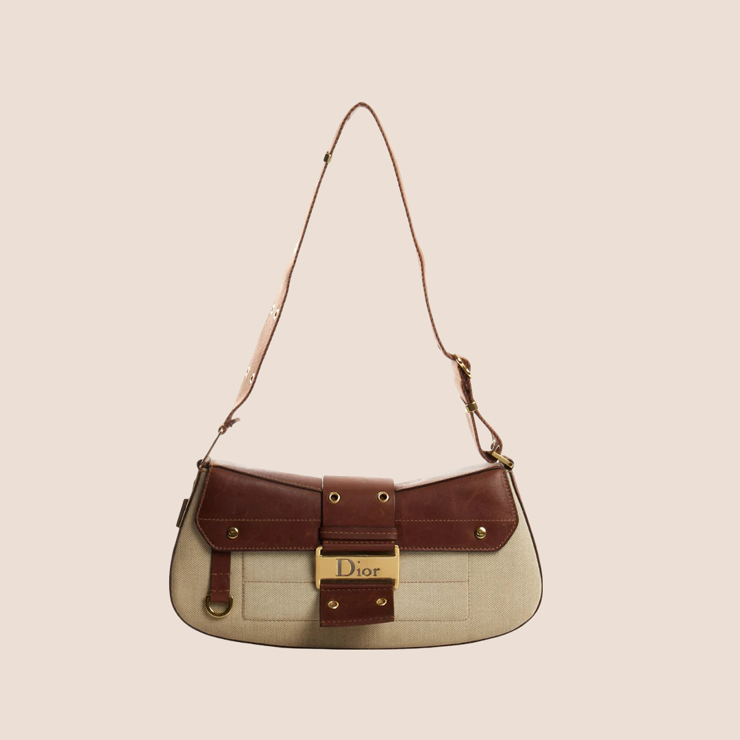CHRISTIAN DIOR BROWN & CREAM STREET CHIC COLUMBUS BAG
