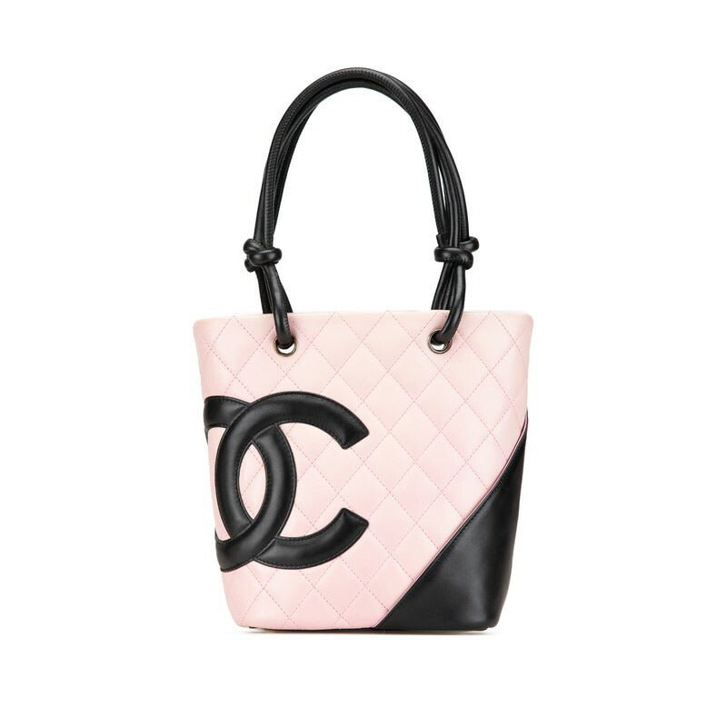Chanel Cambon Line Leather Handbag Pink Black