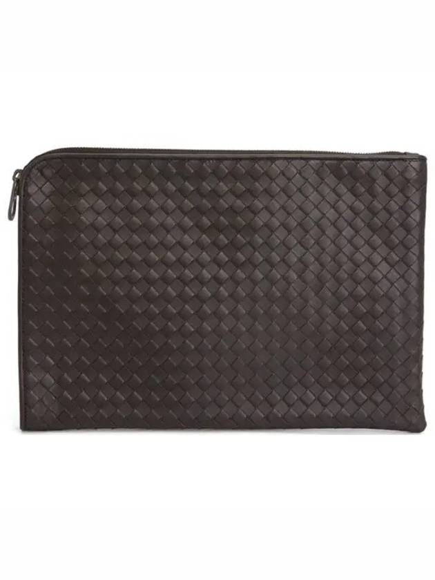 Bottega Veneta Intrecciato Weaving Zipper Medium Clutch Bag Dark Brown