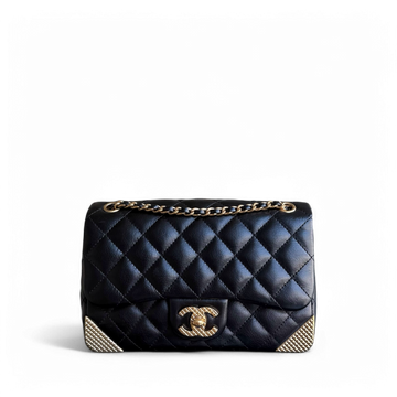 Chanel Rock The Corner Seasonal Flap Small - 20CM Quilted Calfskin Midnight Blue Gold Hardware Series 24