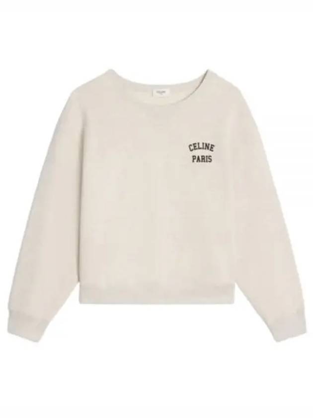 CELINE Logo Print Cotton Fleece Loose Sweatshirt Cream