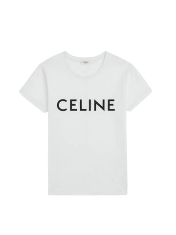 CELINE Logo Print Cotton Short Sleeve T-shirt White