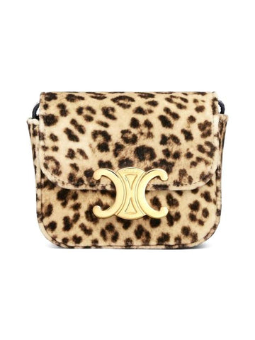 CELINE Mini Claude Leopard Print Velvet Cross Bag