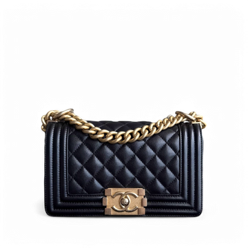 Chanel Boy Small - Caviar 20CM Quilted Black Gold Hardware Series 28